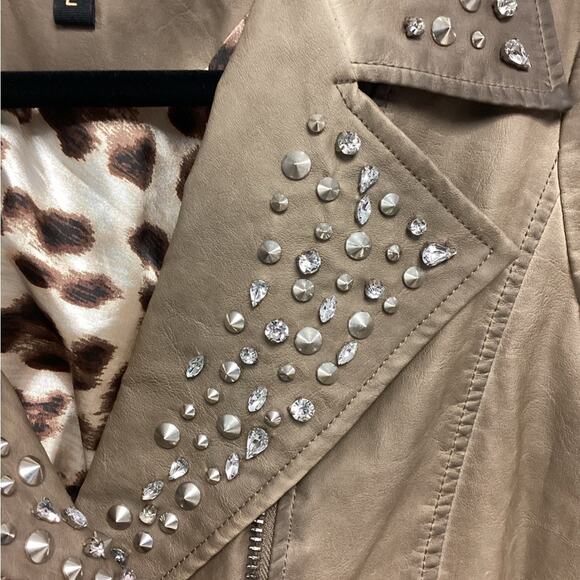 Sam Edelman Studded Brown Moto Faux Leather Jacket Size L - Picture 8 of 8